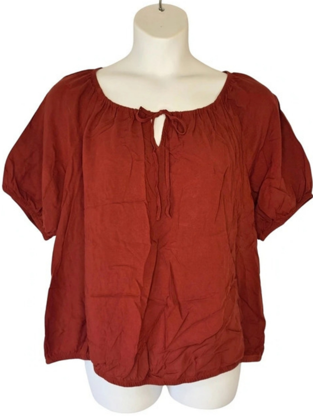 Torrid 0 Large Rust Tie-Neck Peasant Blouse 4124-